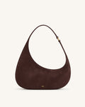 Harlee Faux Suede Shoulder Bag - Dark Brown