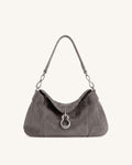 Jayla Faux Suede Metal Pendant Embellished Shoulder Bag - Dark Grey