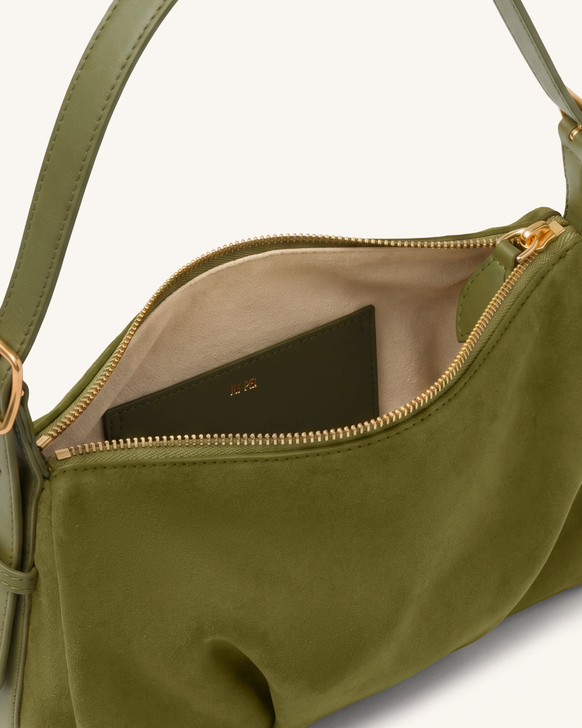 Loriette Faux Suede Crossbody Bag - Olive Green