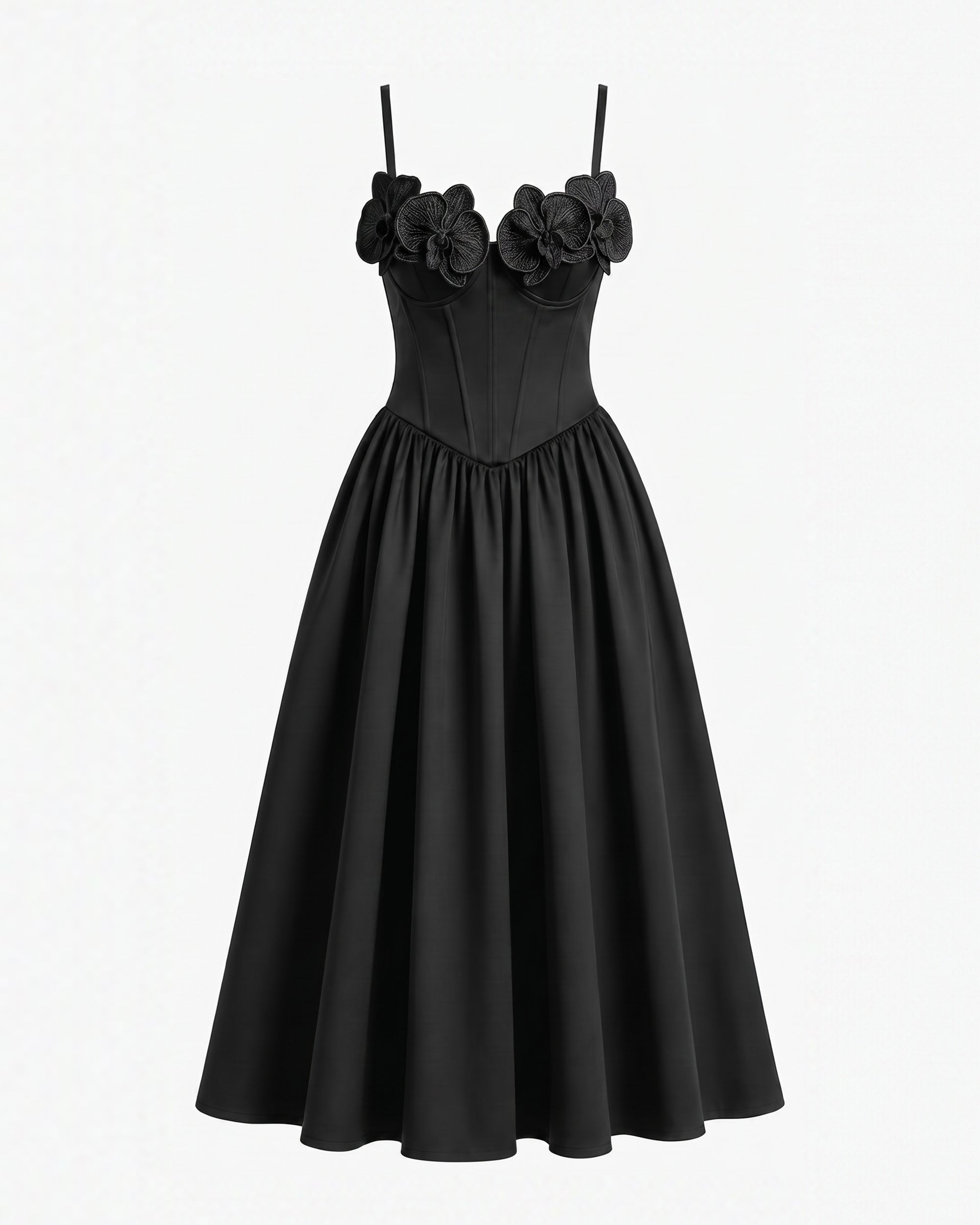 Orchid Embroidered Appliqué Corset Maxi Dress - Black