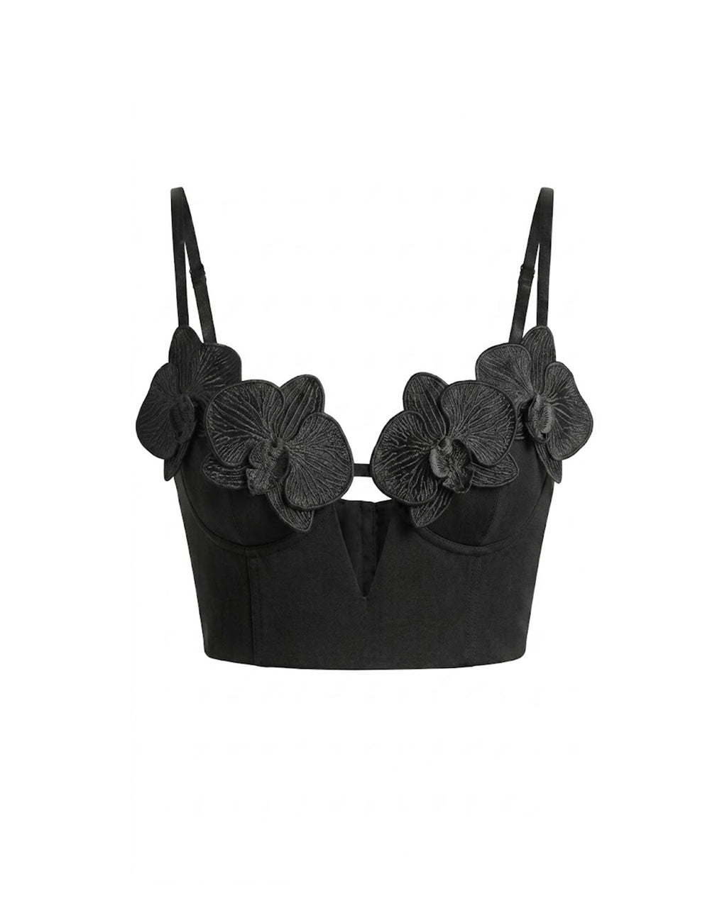 Orchid Embroidered Appliqué Corset Bustier Top - Black