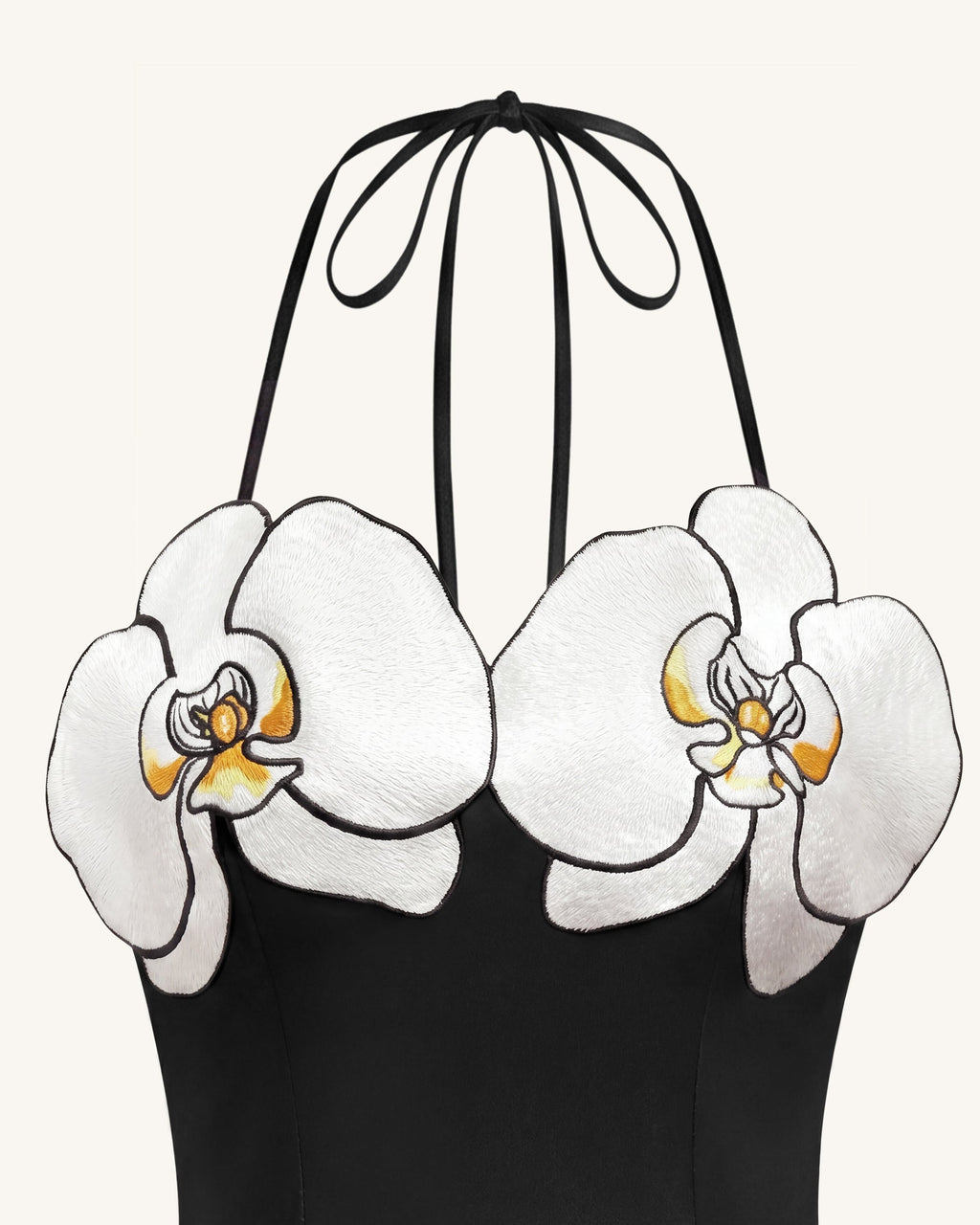 Orchid Embroidered High-Low Midi Dress - Black