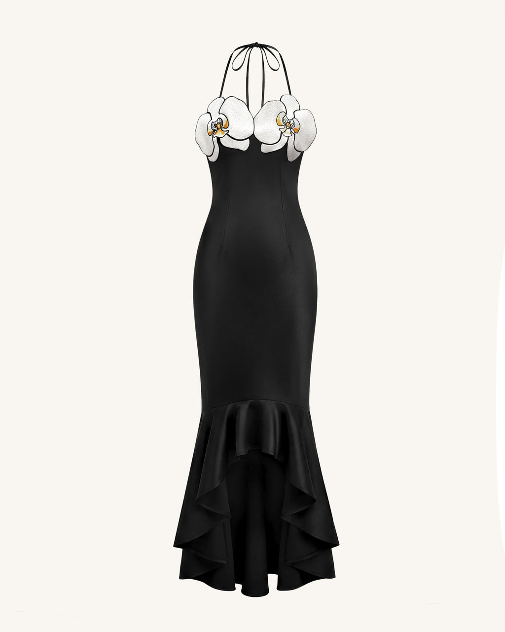 Orchid Embroidered High-Low Midi Dress - Black