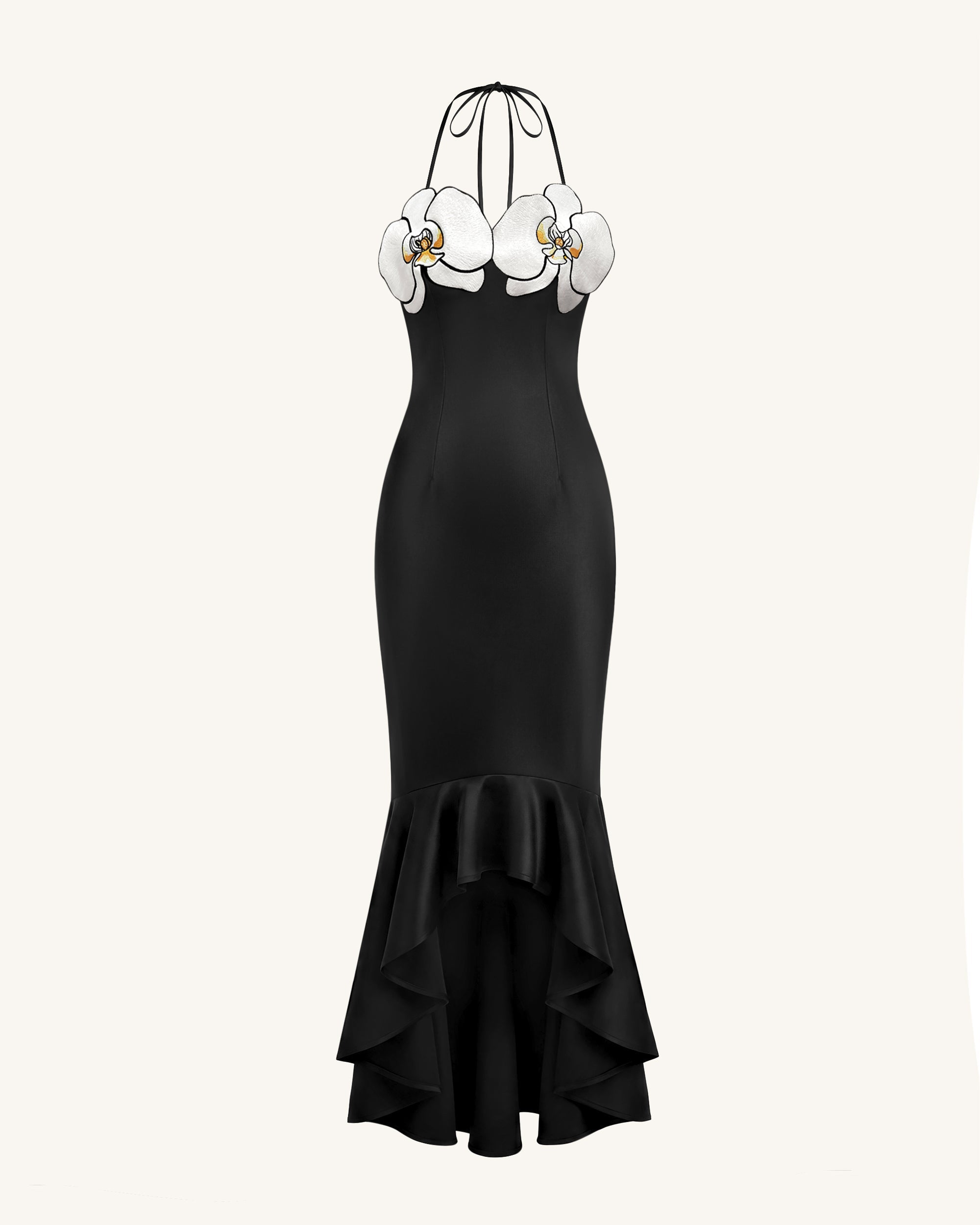 Orchid Embroidered High-Low Midi Dress - Black