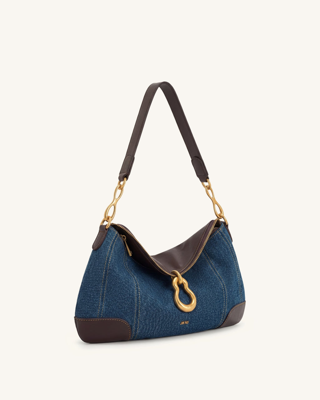 Jayla Metal Pendant Embellished Shoulder Bag - Blue Denim