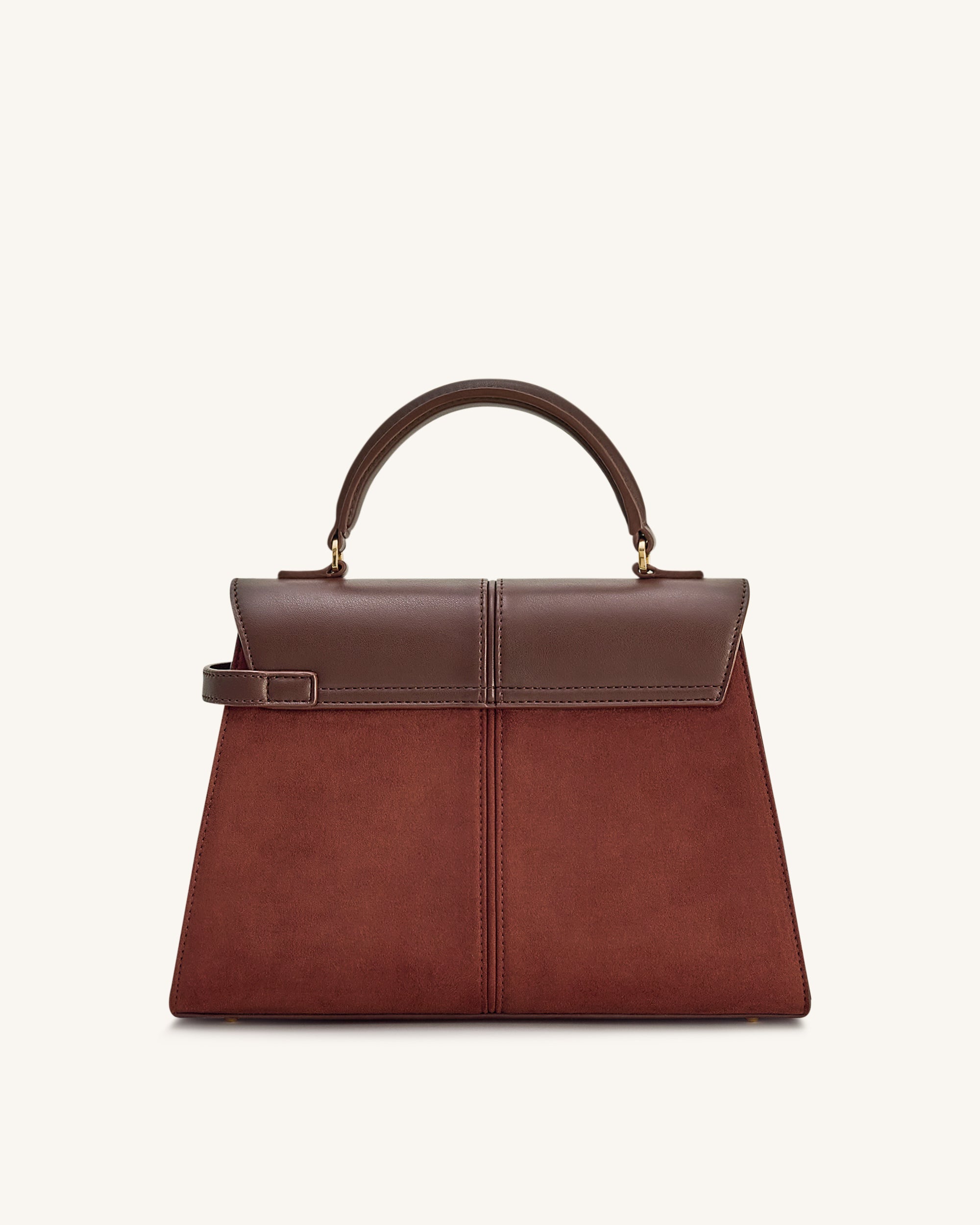 Elise Large Faux Suede Top Handle Bag - Mocha Brown
