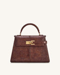Elise Large Croc-Embossed Top Handle Bag - Chestnut Brown