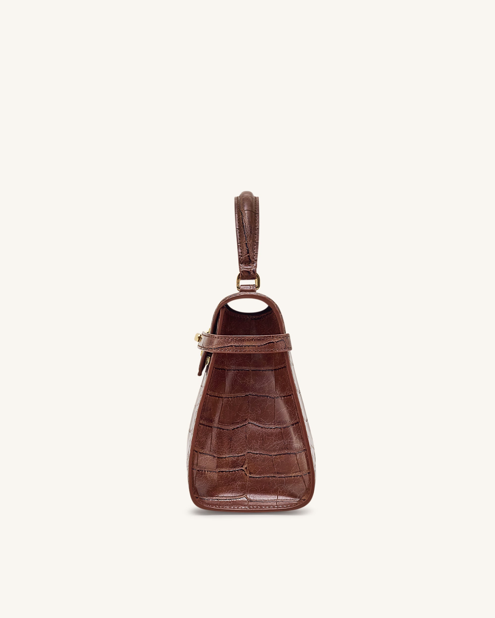 Elise Large Croc-Embossed Top Handle Bag - Chestnut Brown