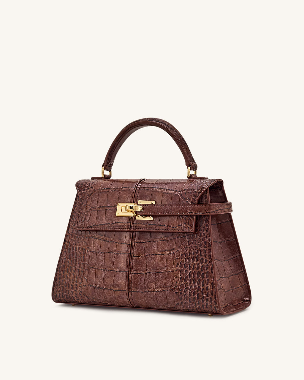 Elise Large Croc-Embossed Top Handle Bag - Chestnut Brown