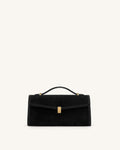 Delphine Faux Suede Top Handle Bag - Black