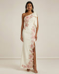 Flower Embroidered One-Shoulder Maxi Dress - Ivory