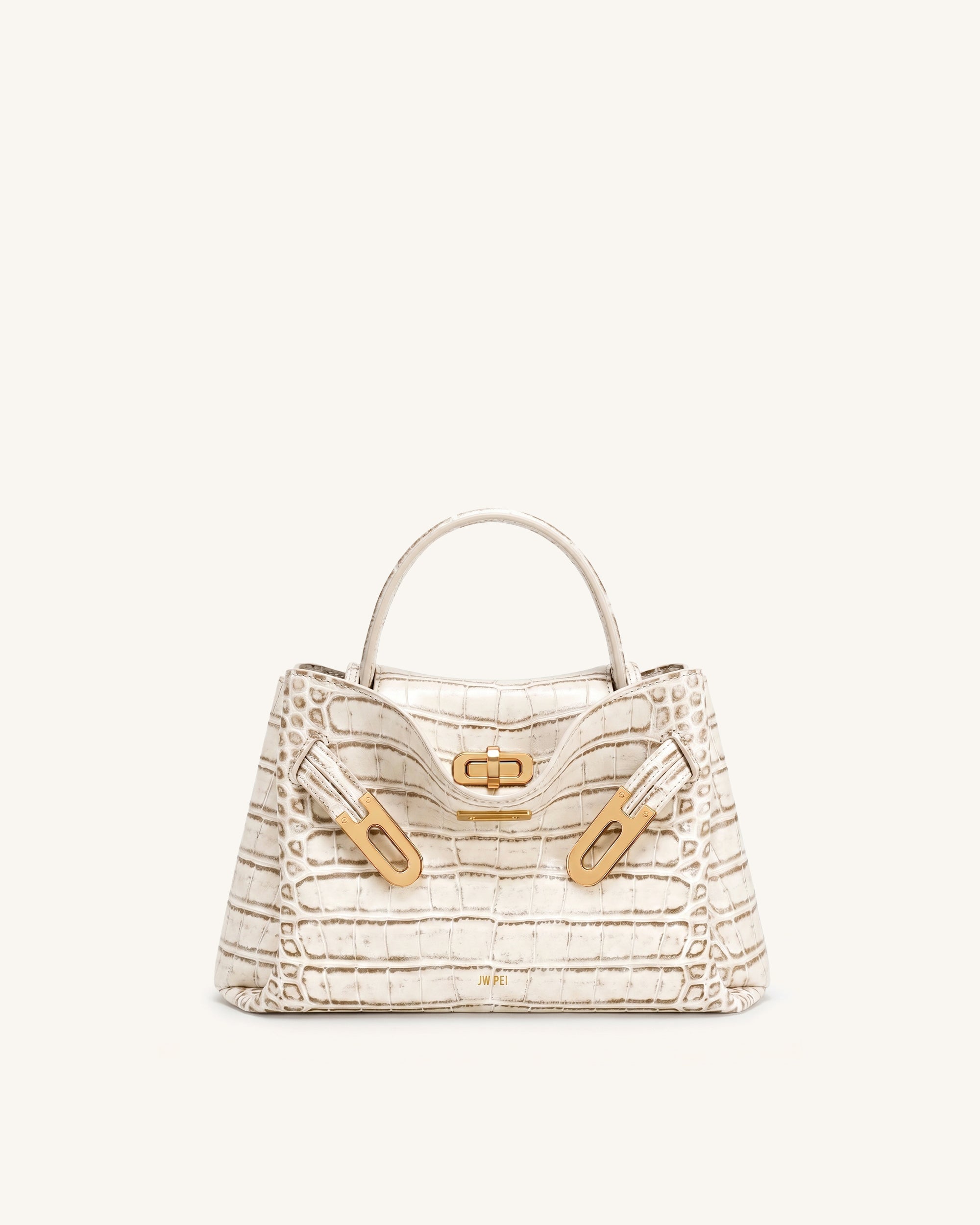 Rhea Small Double Buckle Shoulder Bag - White Croc