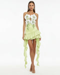 Orchid Embroidered Ruffle Hem Mini Dress - Light Green