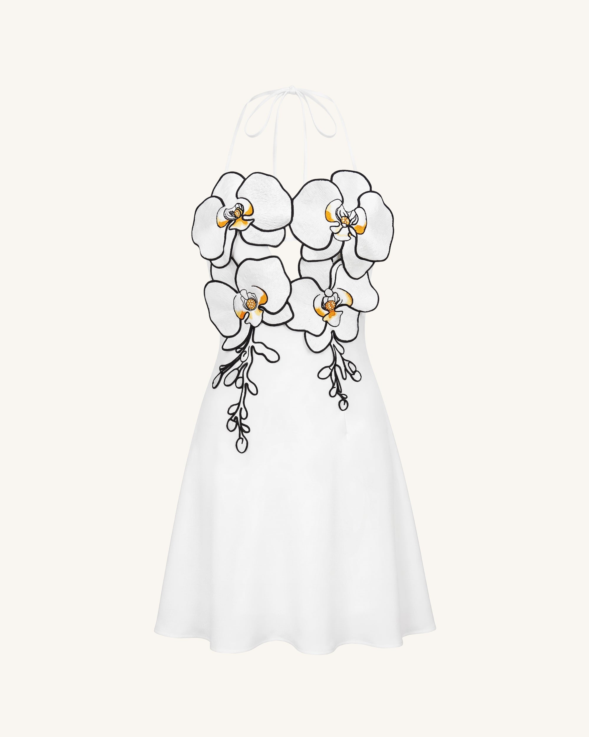 Orchid Embroidered Halter Mini Dress - White