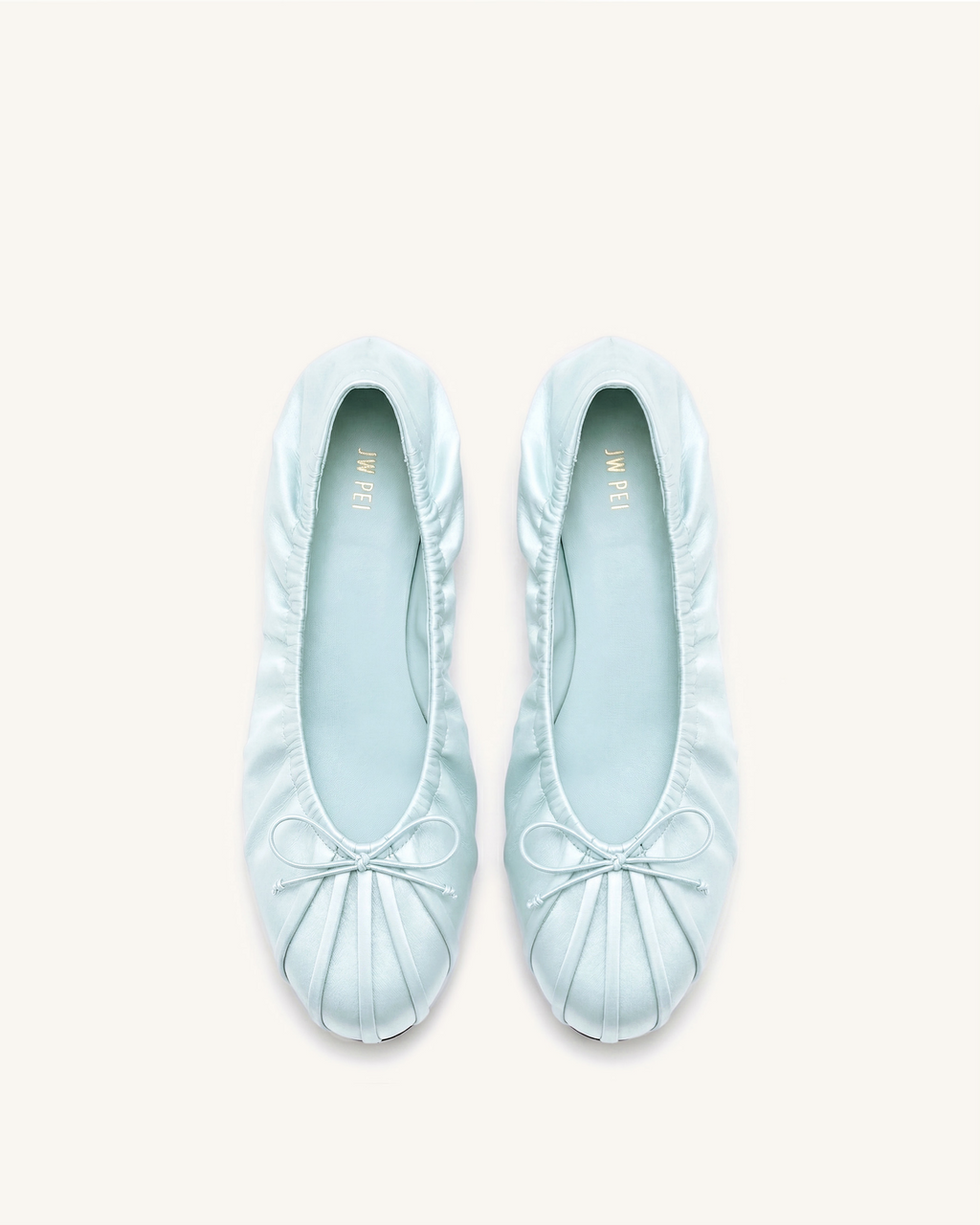Solenne Ruched Drawstring Satin Ballet Flats - Blue