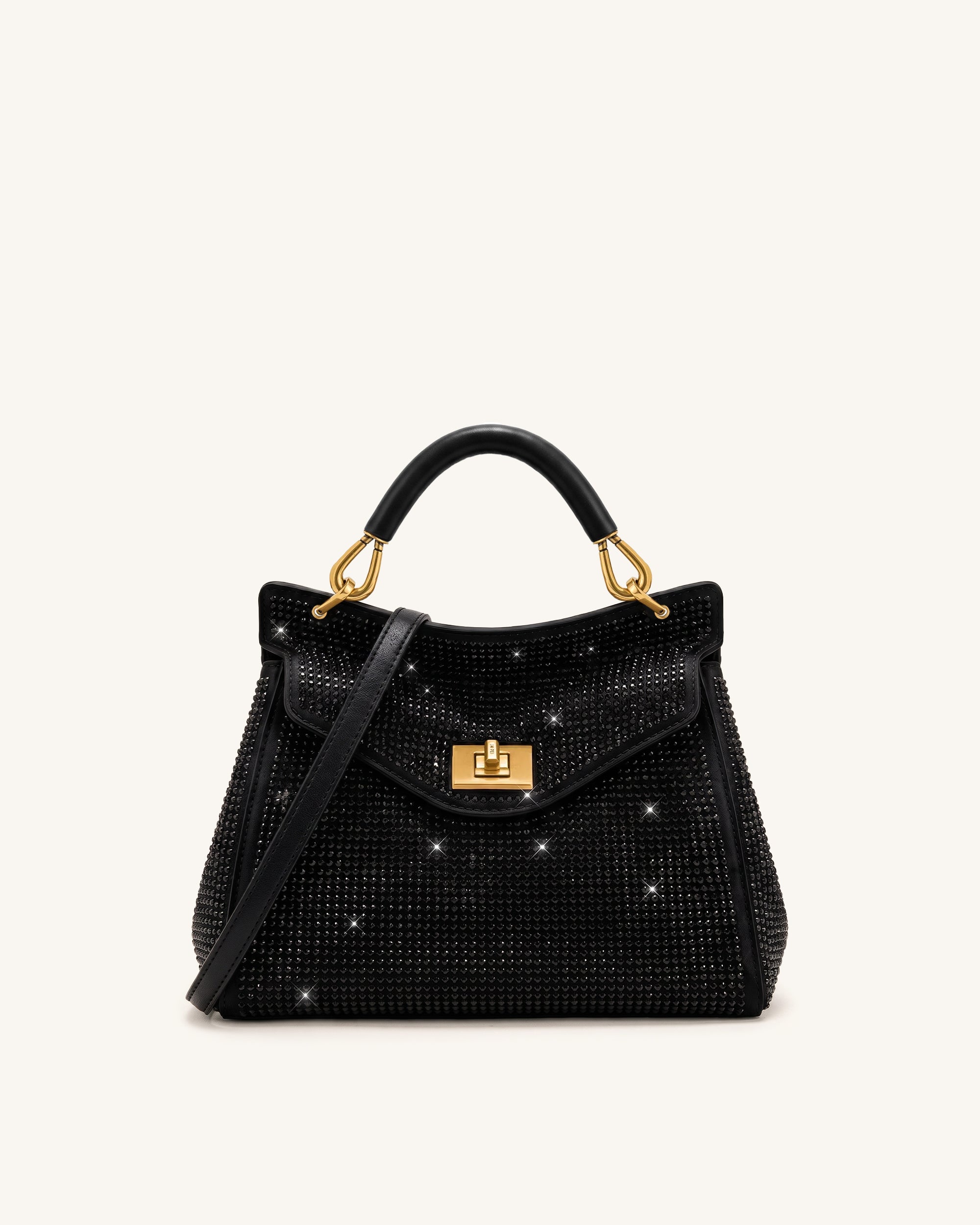 Lucia Classic Artificial Crystal Top Handle Bag - Black