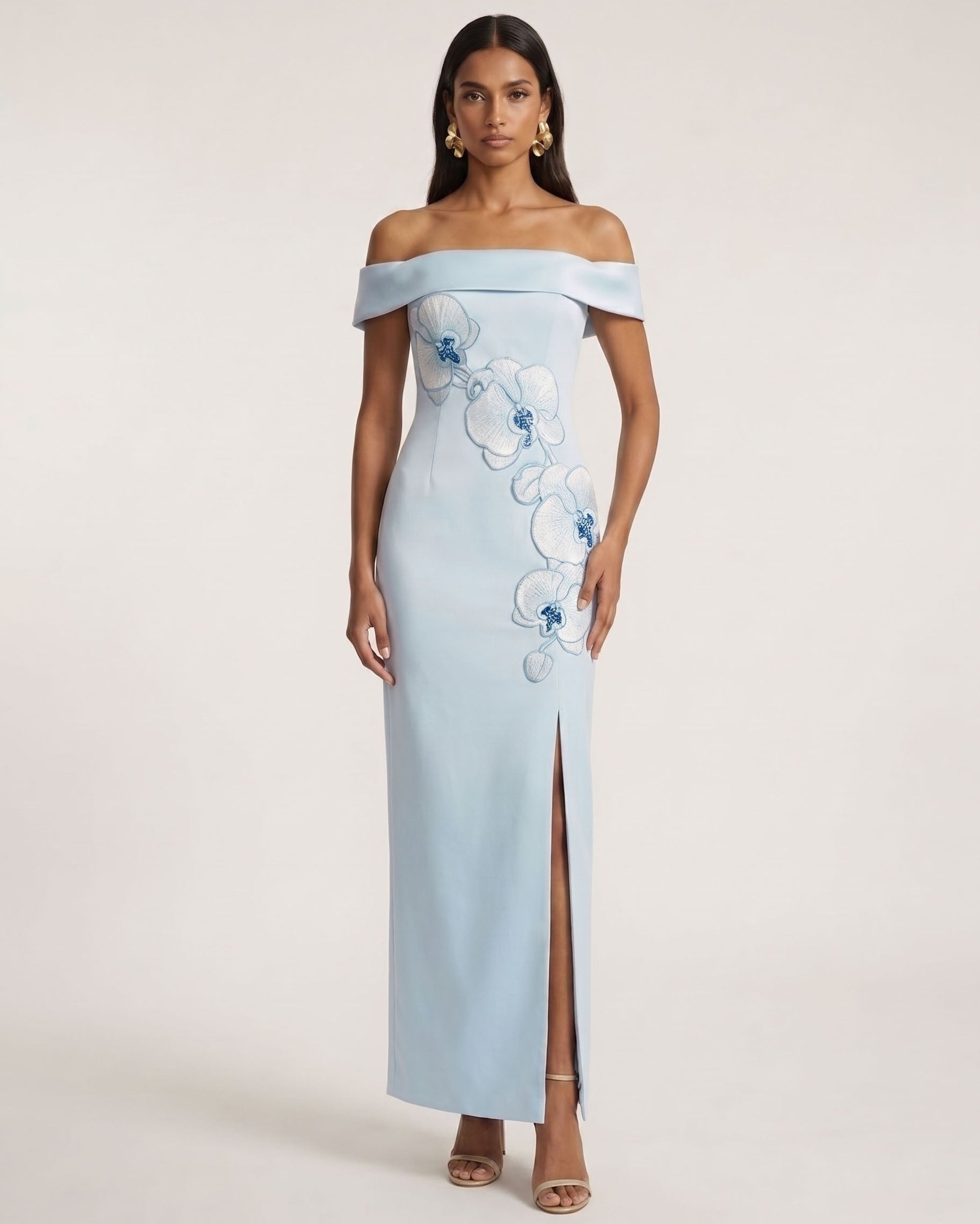 Orchid Embroidered Off-Shoulder Maxi Dress - Blue