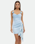 Orchid Embroidered Draped Mini Dress - Light Blue