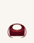 Ellie Faux Suede Metal Ring Embellished Top Handle Bag - Burgundy