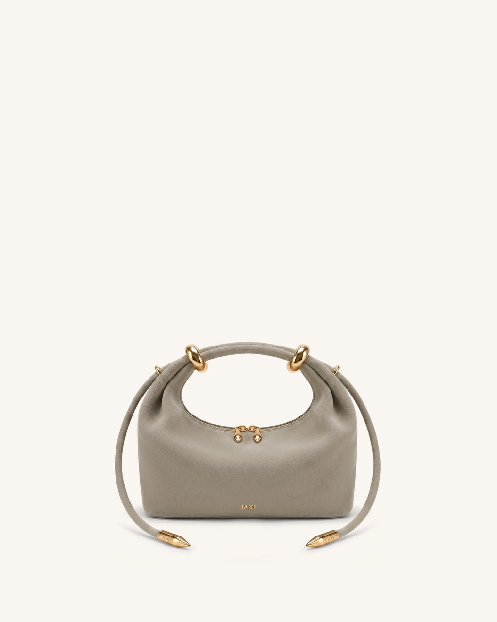Ellie Faux Suede Metal Ring Embellished Top Handle Bag - Grey