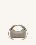 Ellie Faux Suede Metal Ring Embellished Top Handle Bag - Grey