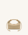 Ellie Metal Ring Embellished Top Handle Bag - Beige