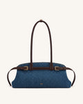Arden Belt Detail East-West Shoulder Bag - Blue Denim