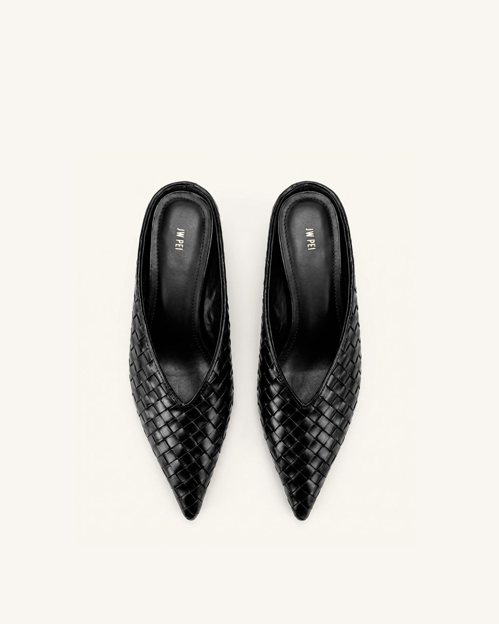 Helena Woven Textured Pointed Toe Mules - Black