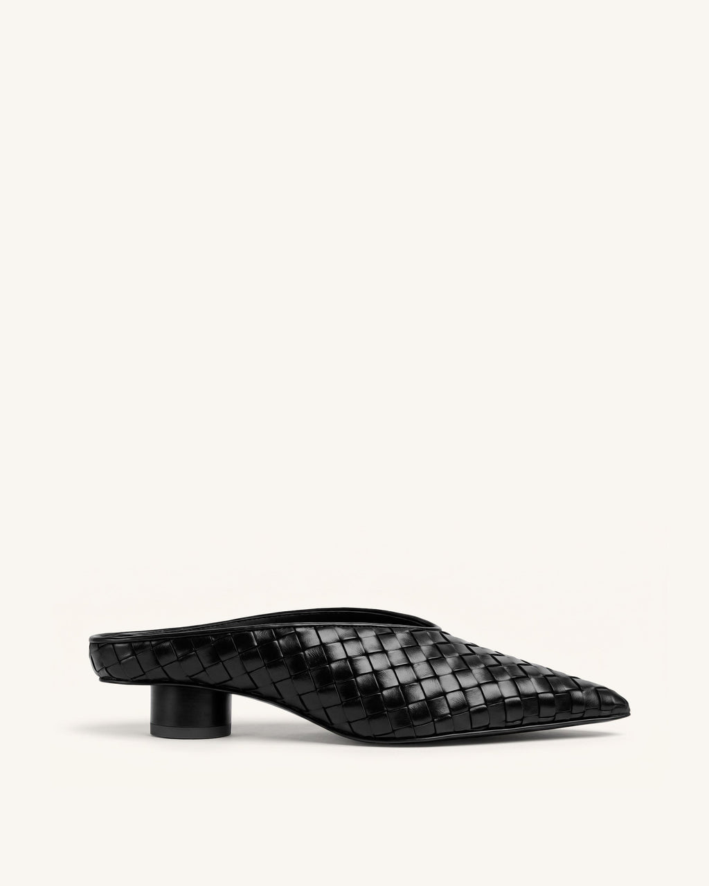 Helena Woven Textured Pointed Toe Mules - Black