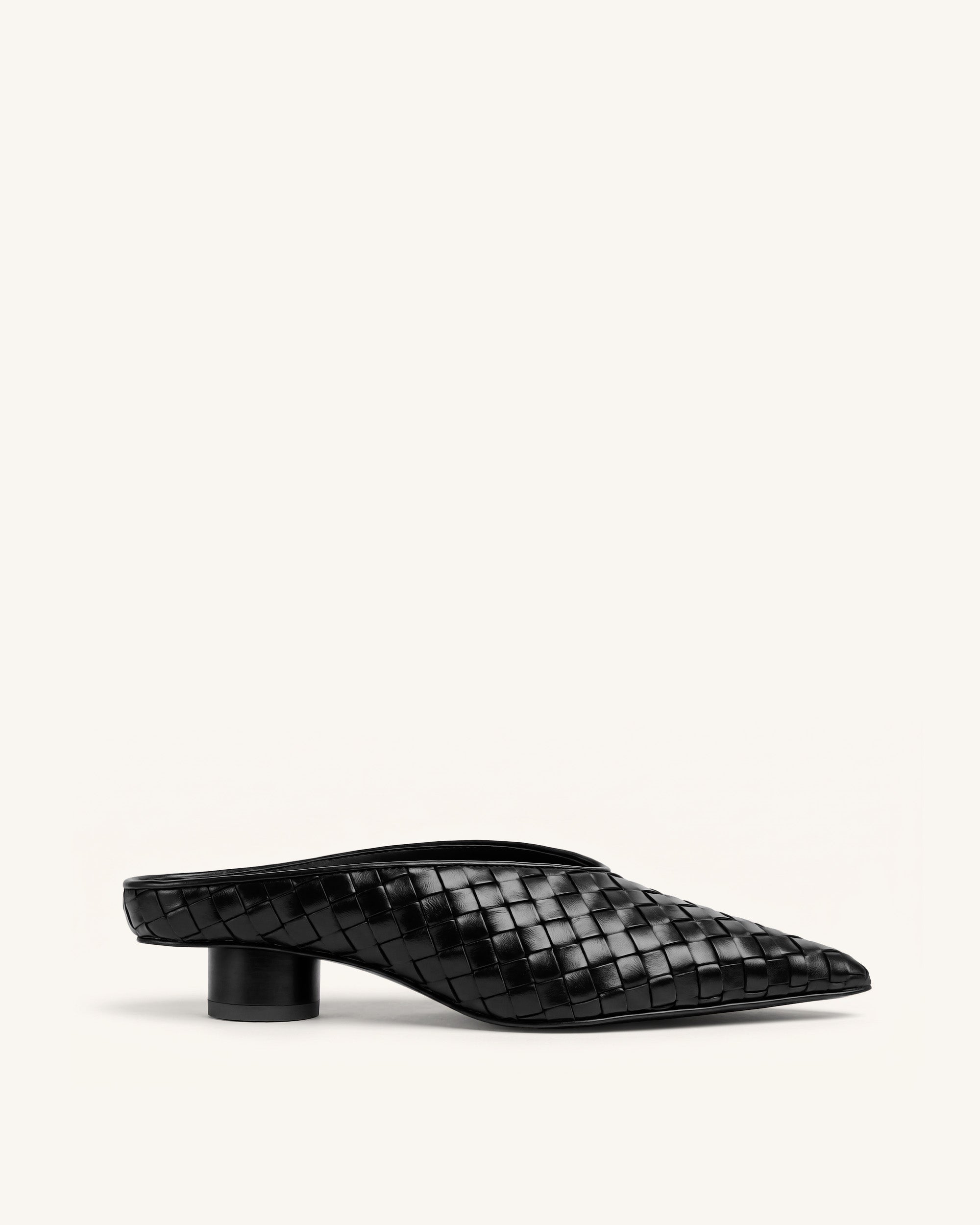Helena Woven Textured Pointed Toe Mules - Black