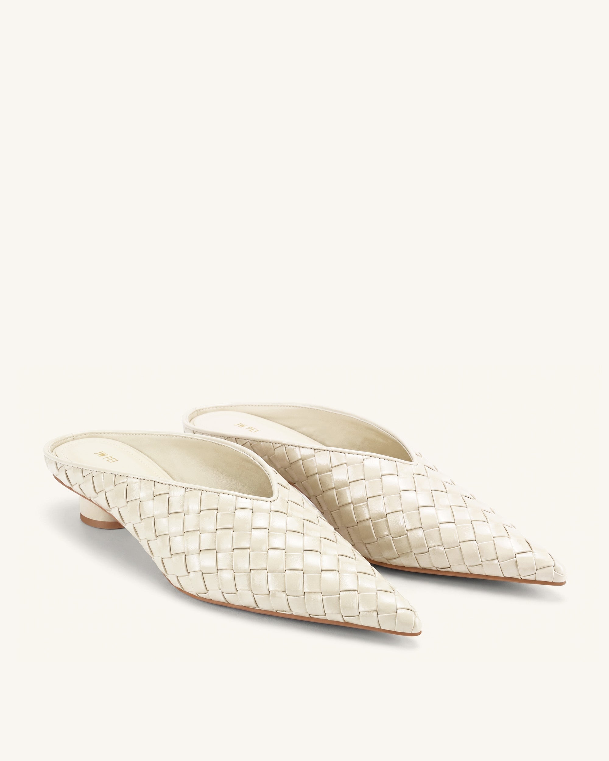 Helena Woven Textured Pointed Toe Mules - Beige