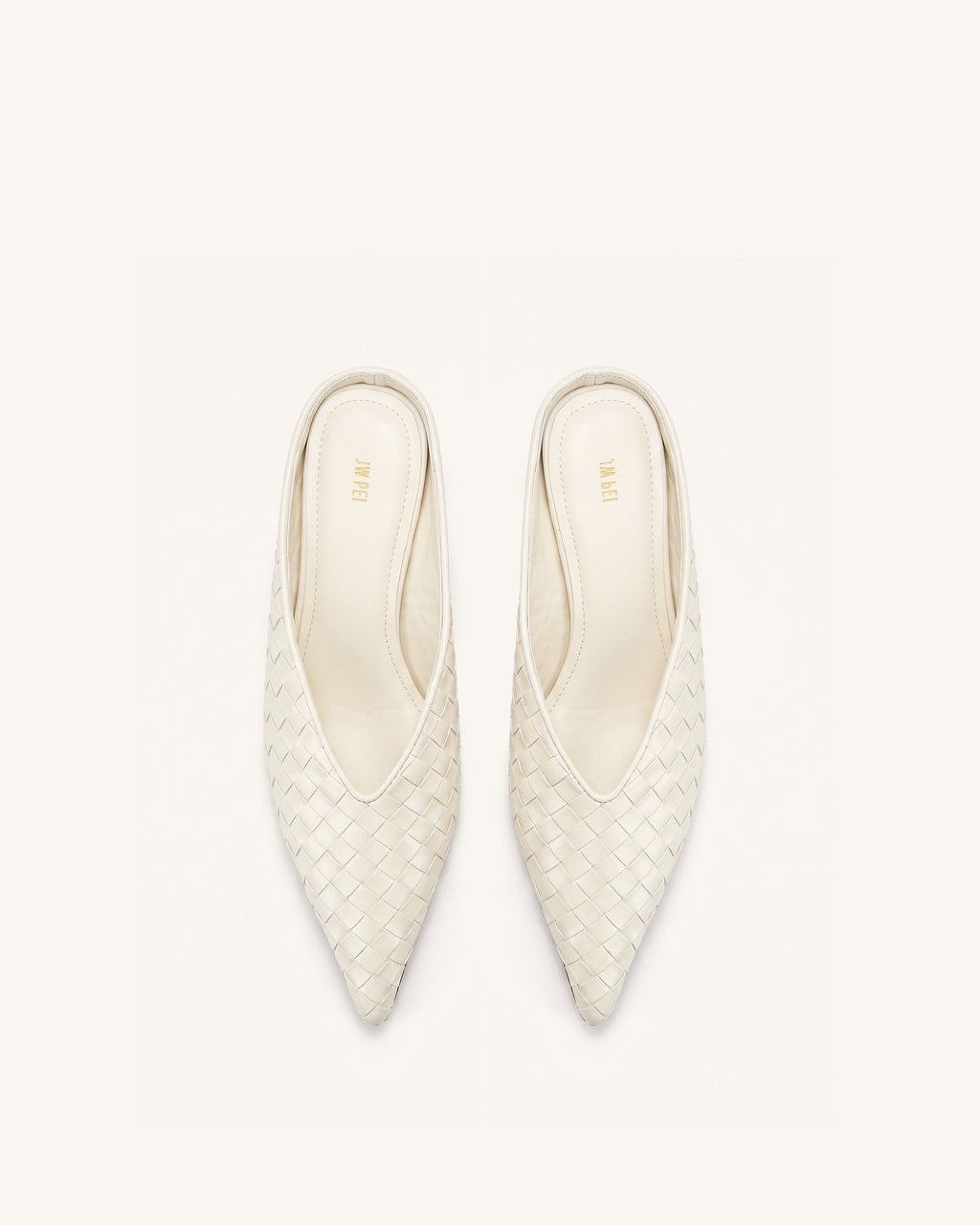 Helena Woven Textured Pointed Toe Mules - Beige
