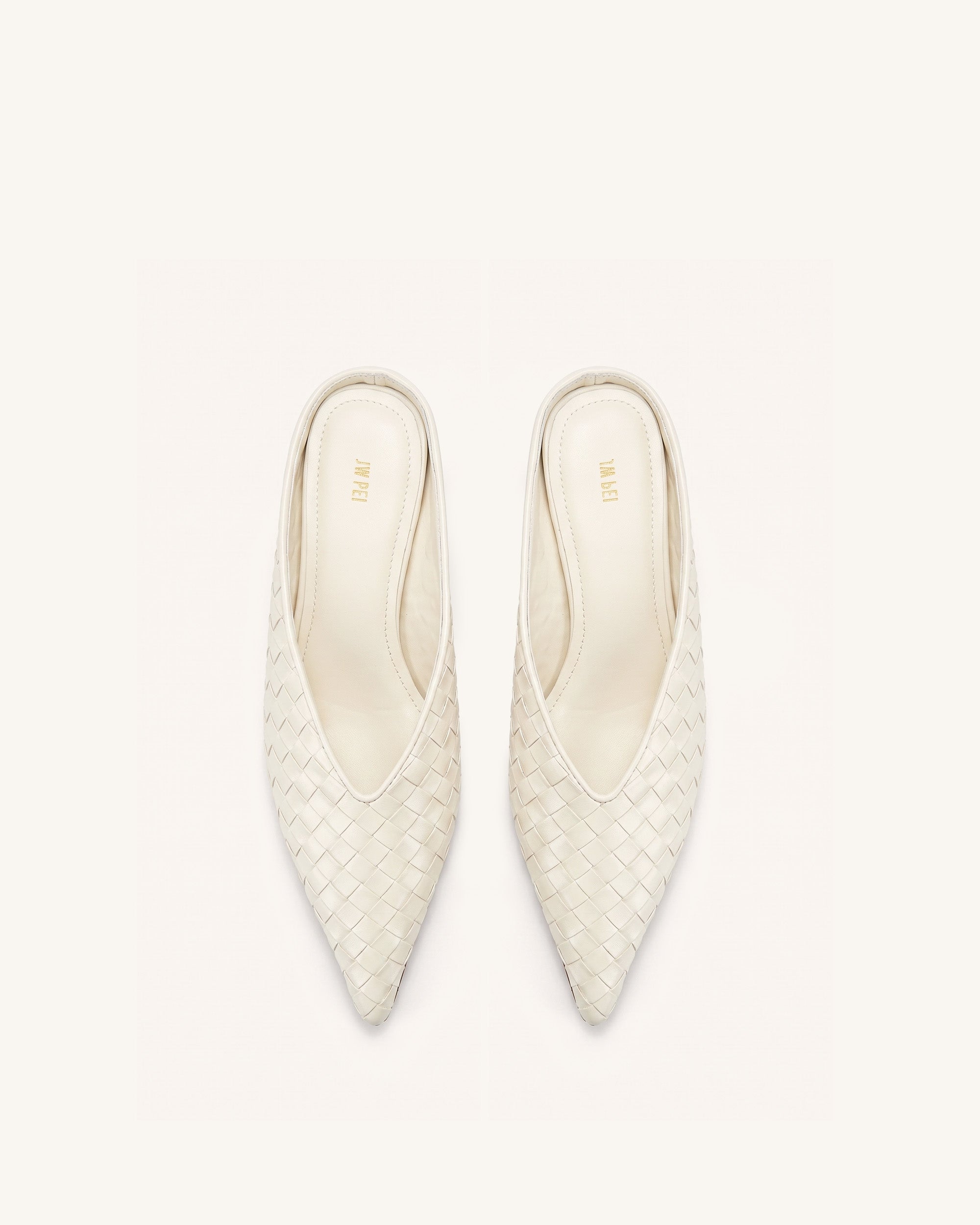 Helena Woven Textured Pointed Toe Mules - Beige