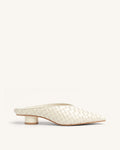 Helena Woven Textured Pointed Toe Mules - Beige