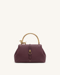 Bruna Dachshund Metal Handle Top Handle Bag - Burgundy