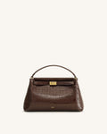 Carmen Top Handle Bag - Dark Brown Croc