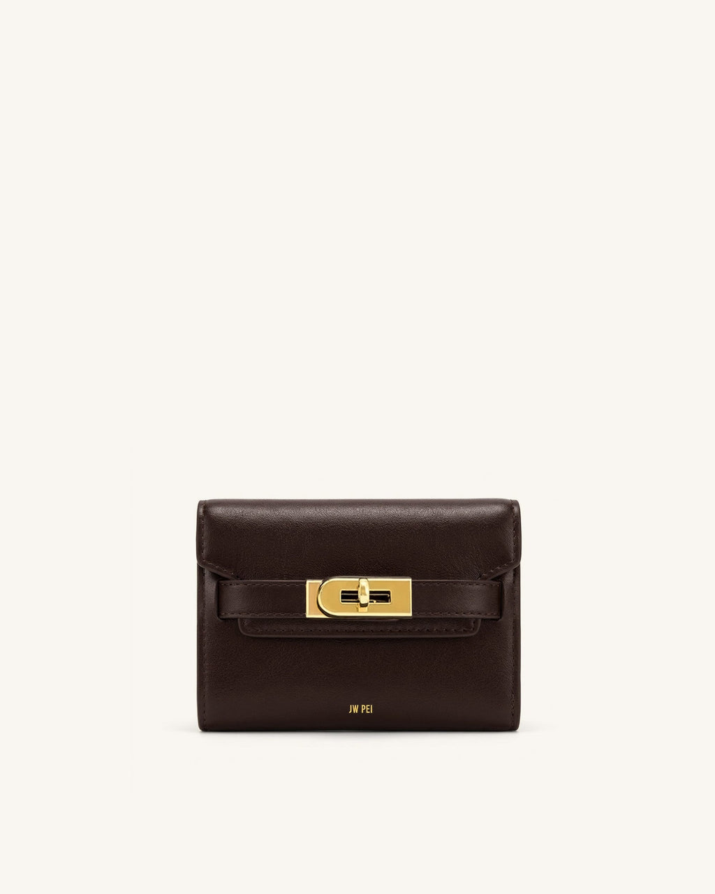 Yara Turn-Lock Flap Compact Wallet - Reddish Brown