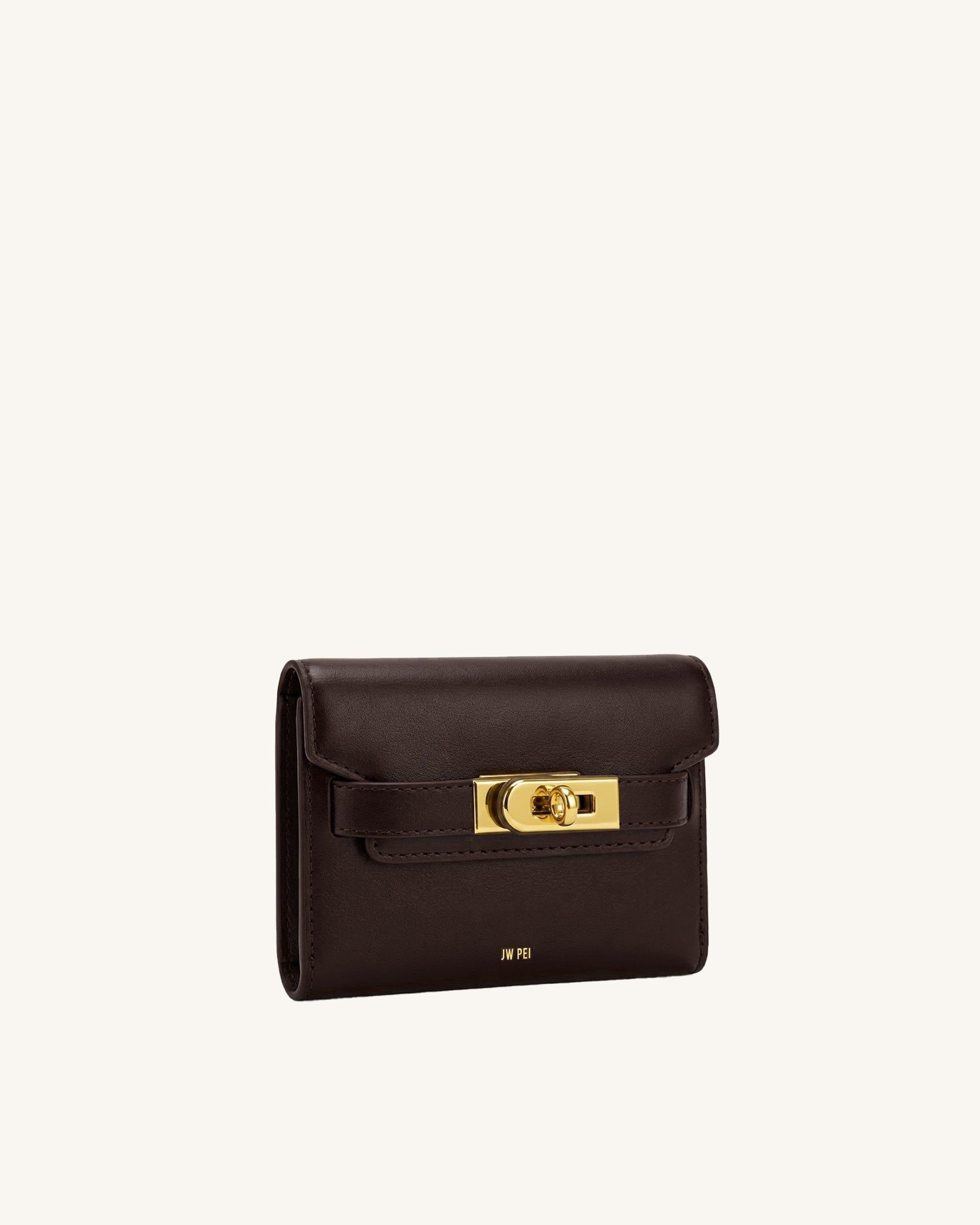 Yara Turn-Lock Flap Compact Wallet - Reddish Brown