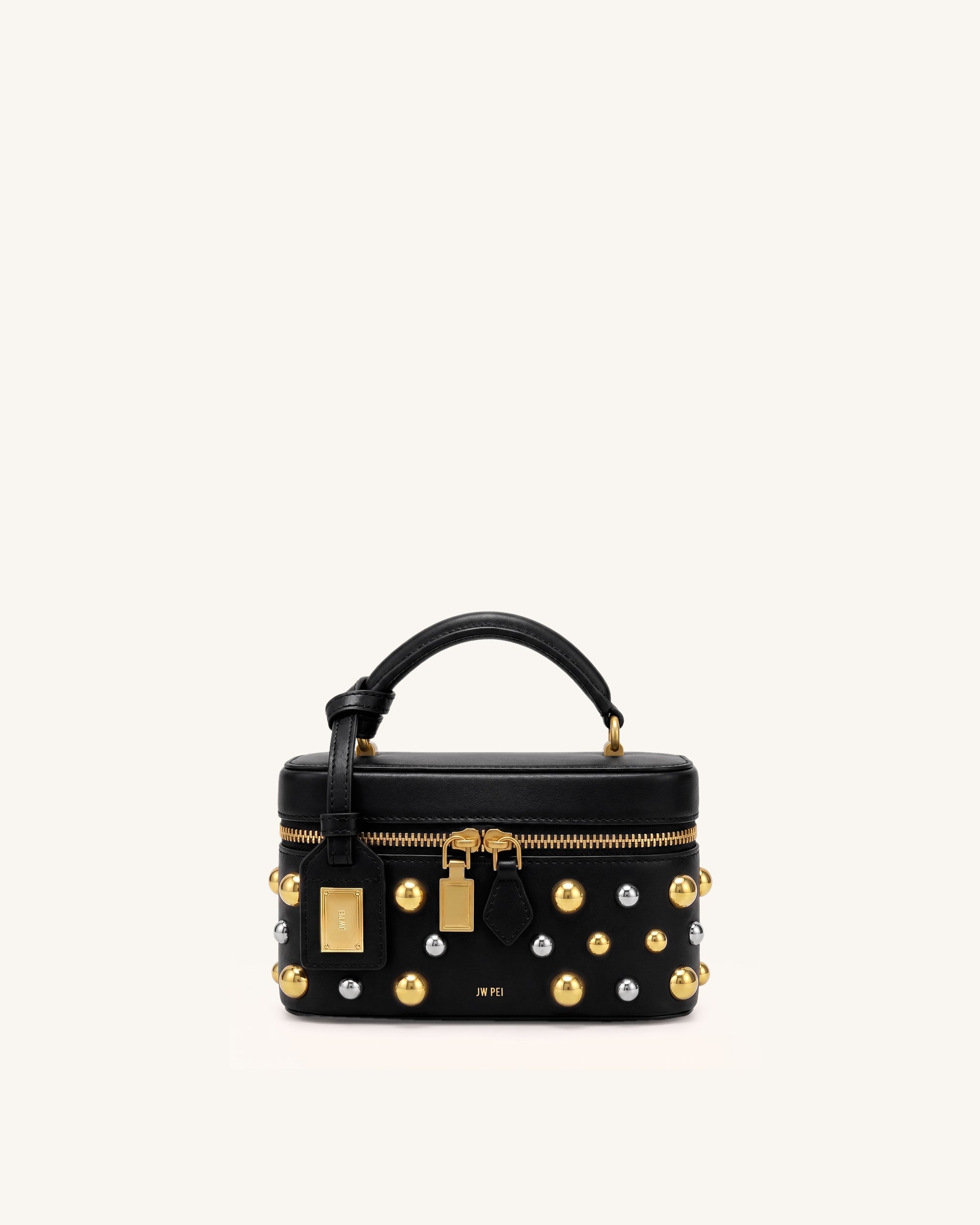 Cleo Studded Box Shape Top Handle Bag - Black