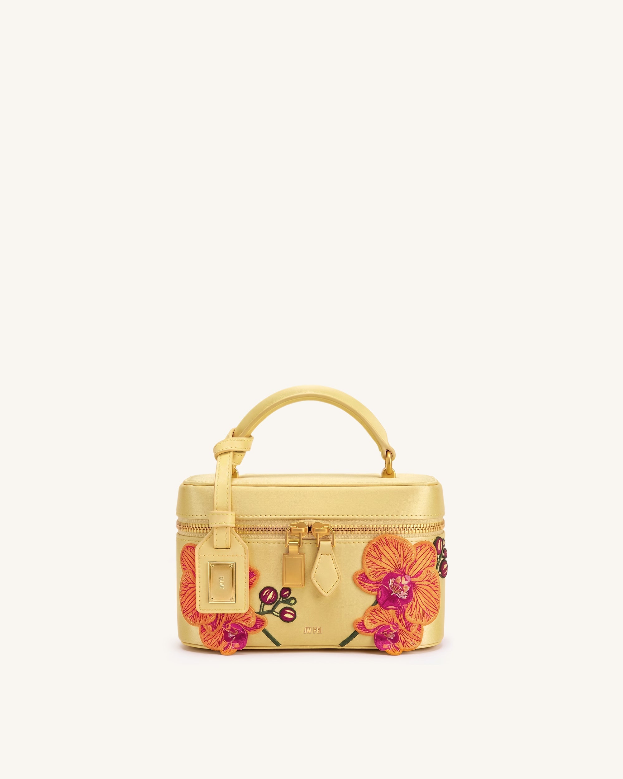 Cleo Embroidered Box Shape Top Handle Bag - Champagne Yellow