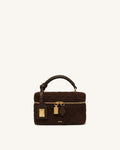Cleo Faux Suede Box Shape Top Handle Bag - Dark Chocolate Brown