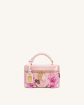 Cleo Embroidered Box Shape Top Handle Bag - Sakura Pink
