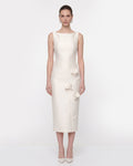 Floral Appliqué Sleeveless Midi Dress - White