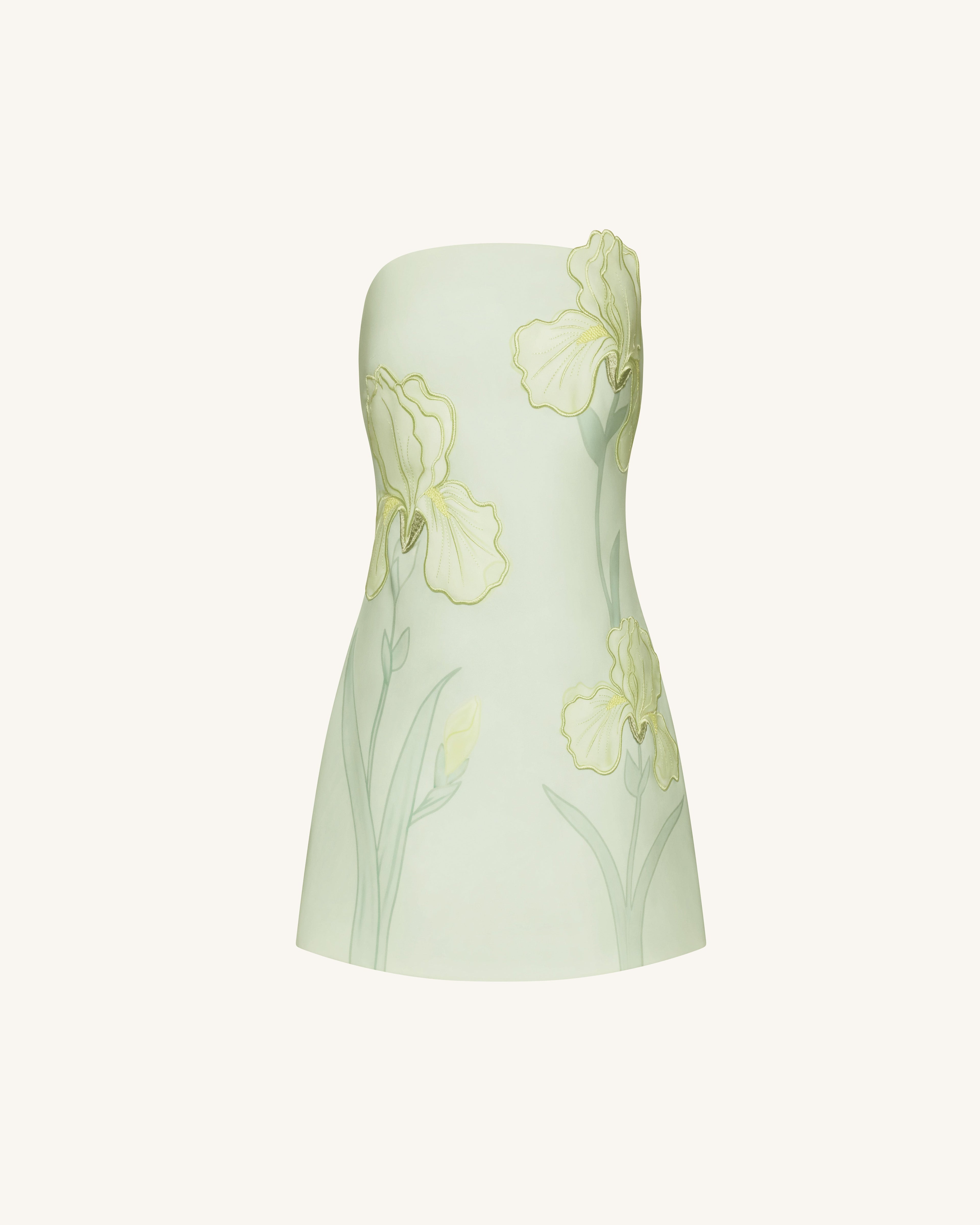 Iris Floral Print Strapless Dress - Green