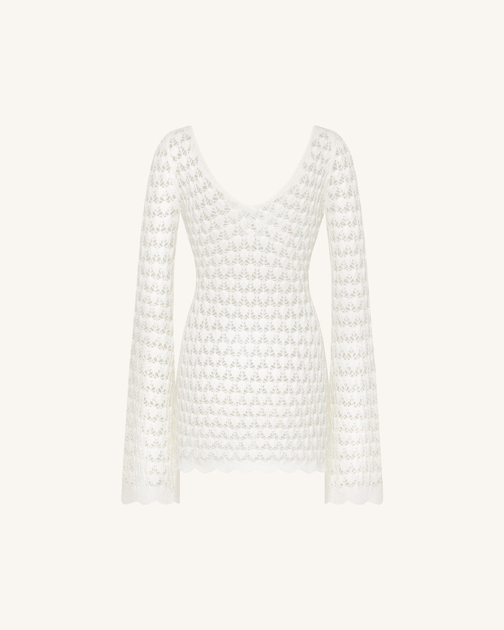 Pointelle Knit Keyhole Mini Dress - White
