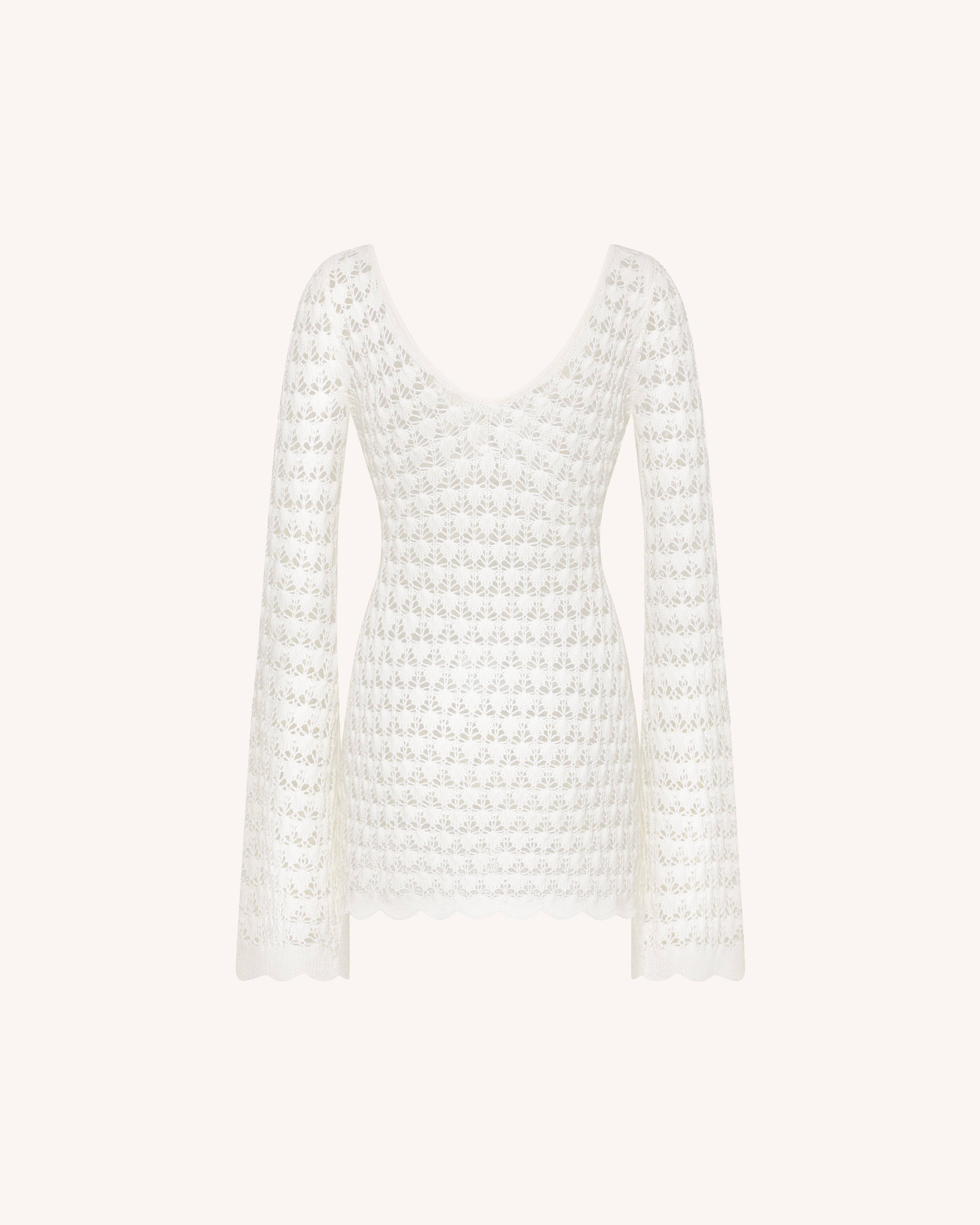 Pointelle Knit Keyhole Mini Dress - White