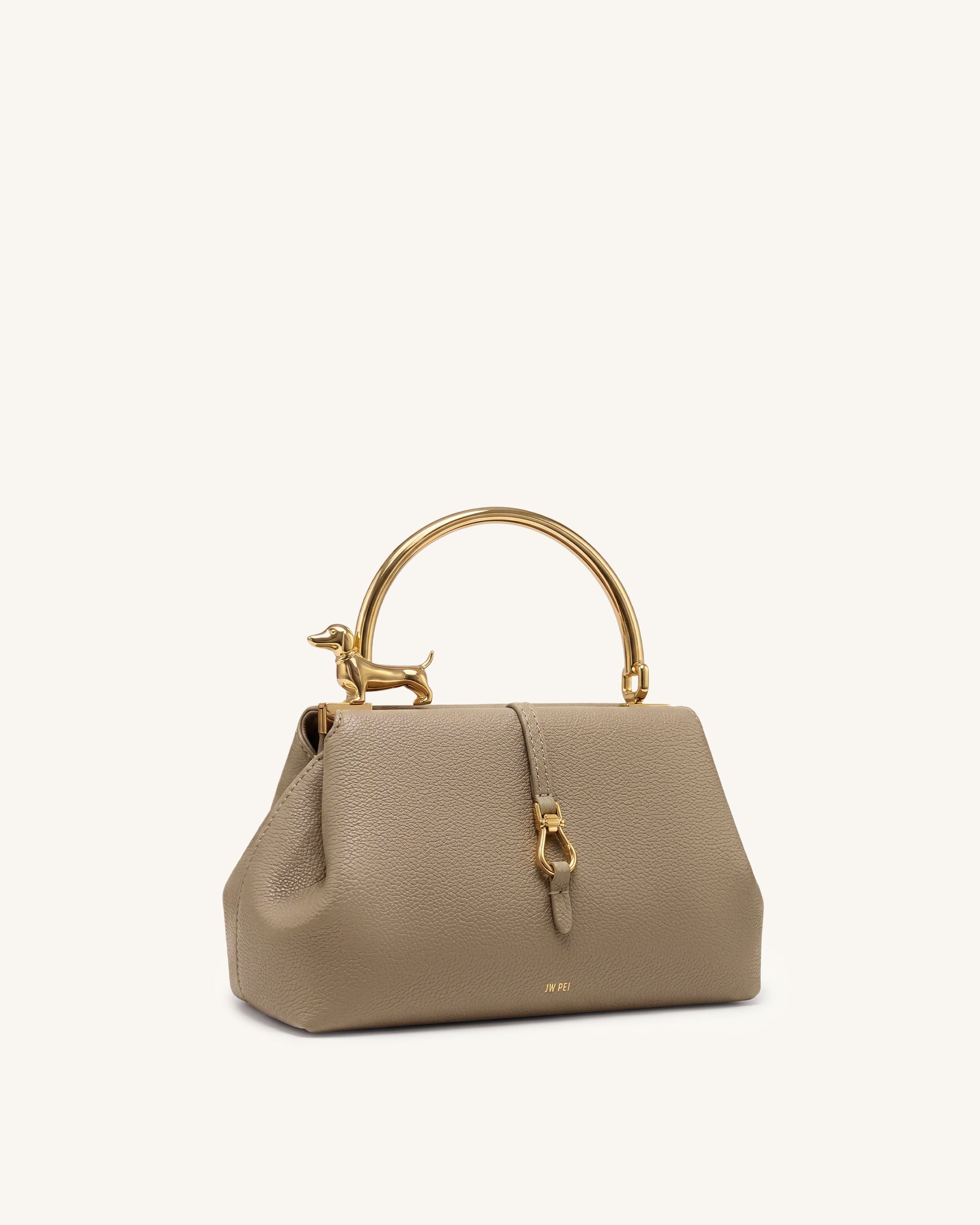 Bruna Dachshund Metal Handle Top Handle Bag - Light Brown