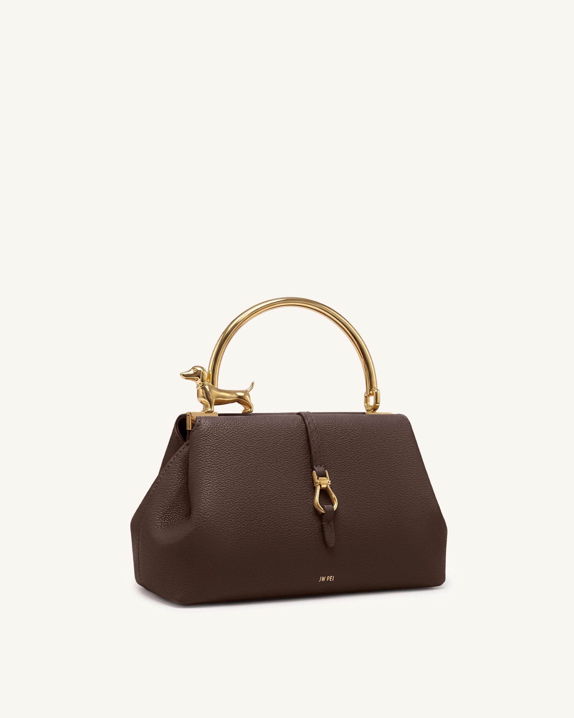 Bruna Dachshund Metal Handle Top Handle Bag - Dark Brown