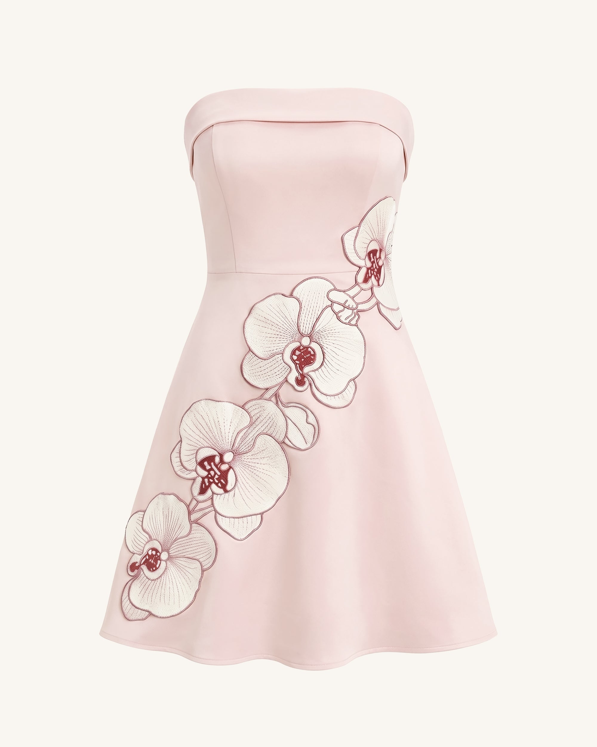 Orchid Embroidered Strapless A-Line Midi Dress - Blush Pink