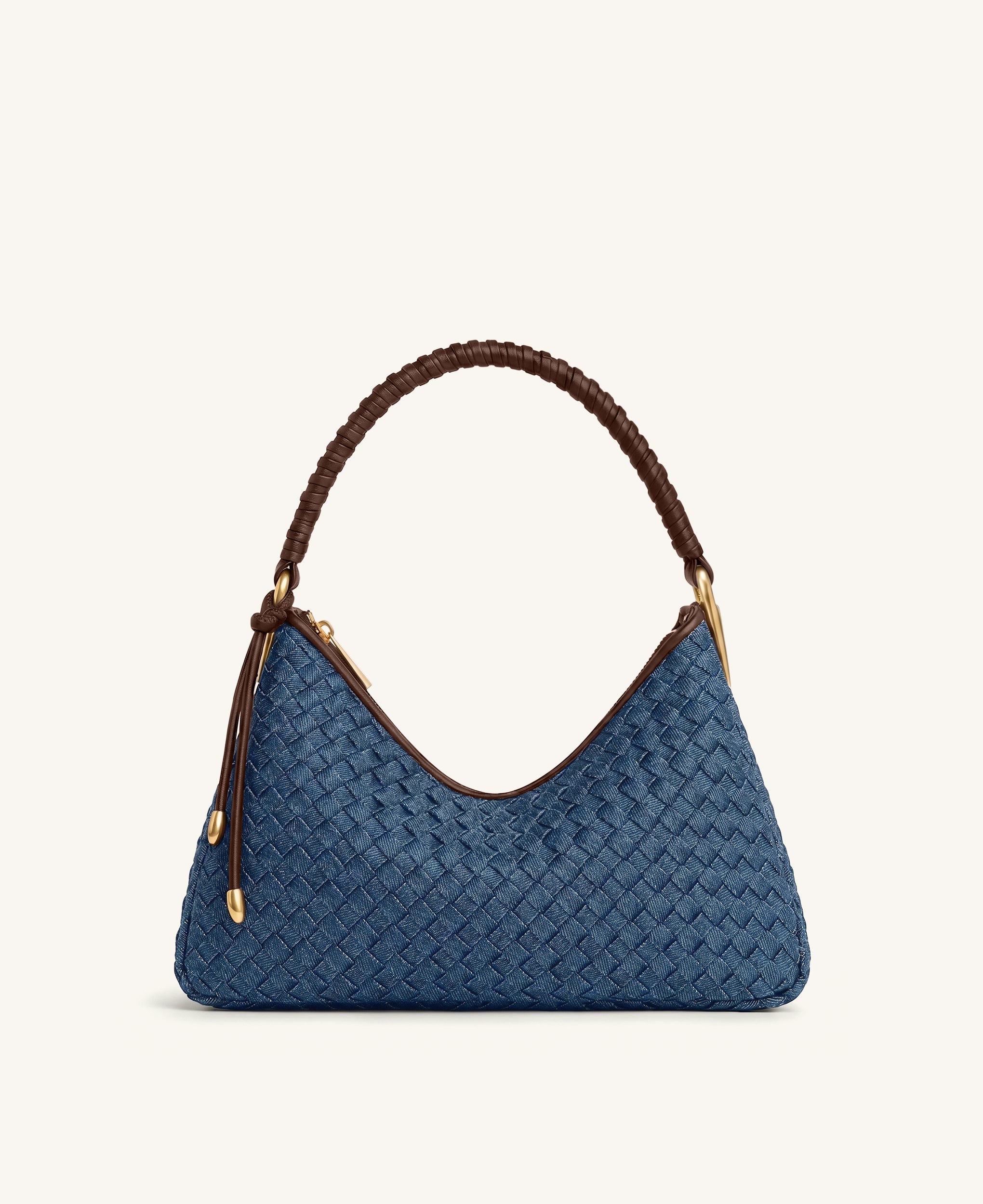 Lorena Woven Denim Shoulder Bag - Dark Blue